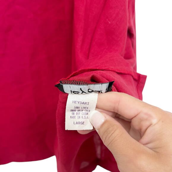 Heydari Red 100% Linen Lagenlook Top Sz L - Picture 3 of 4